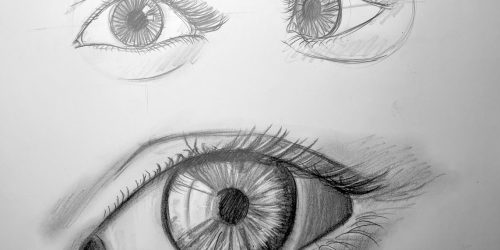 Bleistiftzeichnungen von drei Augen mit unterschiedlichen Schattierungen und Detaillierungsgrad
