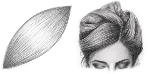 Bleistiftzeichnung von Frauenhaaren und Portrait mit verschiedenen Haartechniken