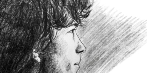 Realistisches Bleistift-Portrait einer Person im Seitenprofil mit Schraffurtechnik
