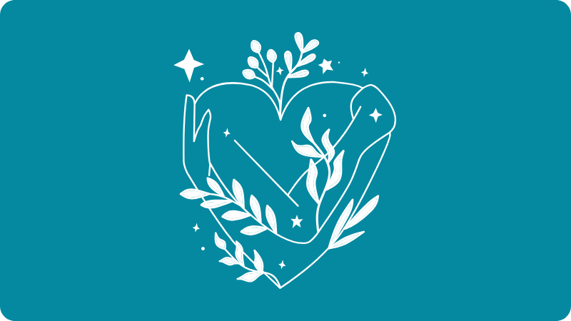 Stilisiertes Herz mit Blättern und Sternen – Symbol für Selbstliebe und Wachstum