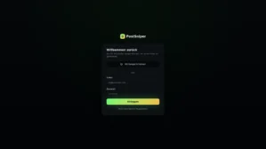 PostSniper Login-Interface mit E-Mail, Passwort und Google-Anmeldung auf dunklem Hintergrund