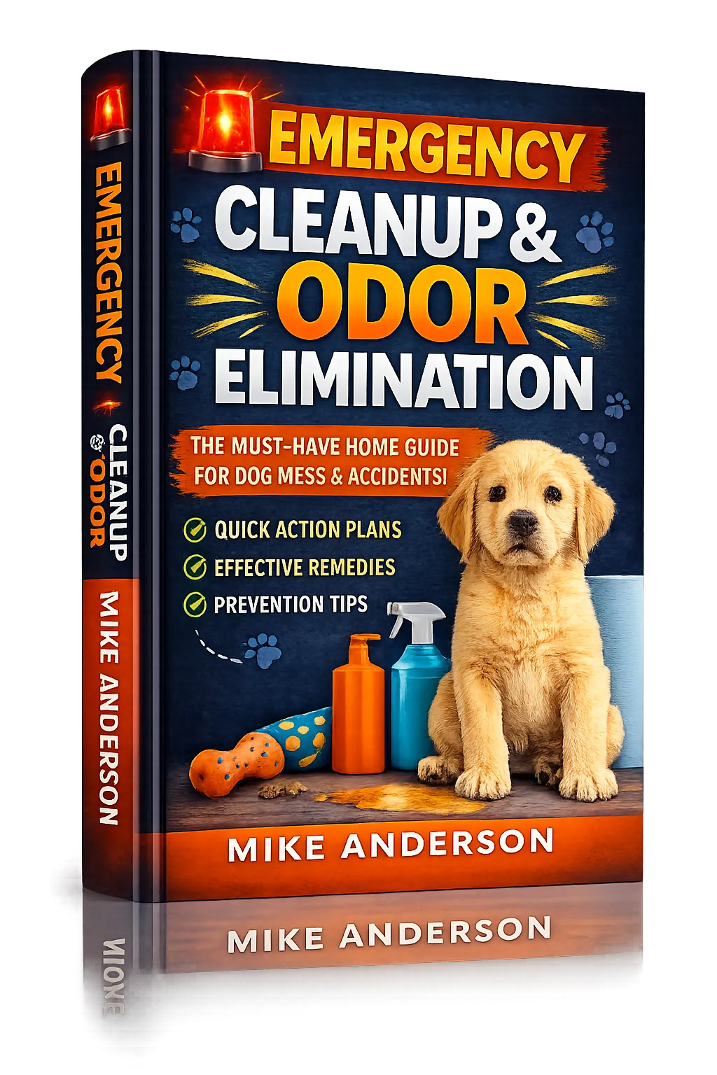 Emergency Cleanup & Odor Elimination Buchcover mit Labrador und Reinigungsmitteln