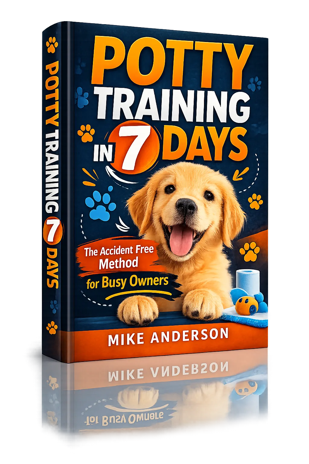 Potty Training in 7 Days Guide Buchcover mit gelbem Labrador und Trainingsmethode für Hundebesitzer