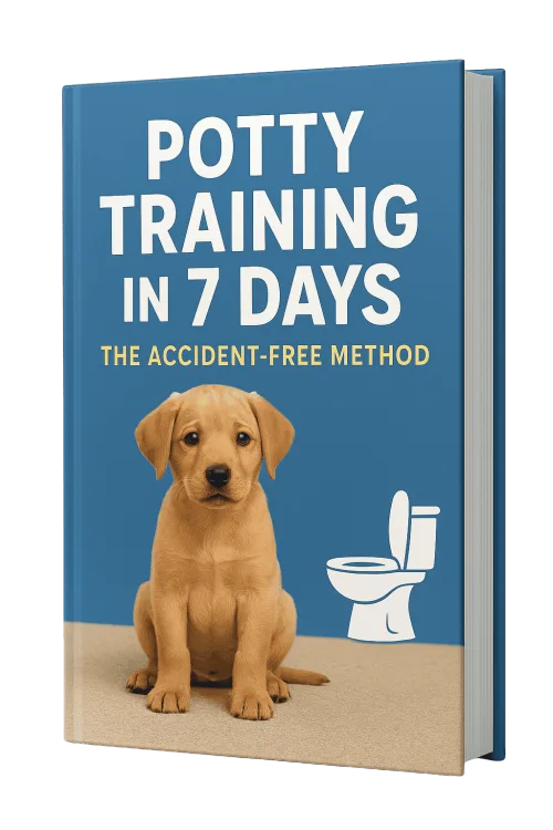 Potty Training in 7 Days Buchcover blau mit Labrador und Toilette als Hero-Bild