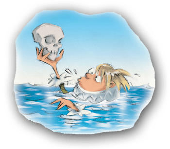 Character im Wasser wird von Skelett mit Lanze bedroht, Wasserszenario