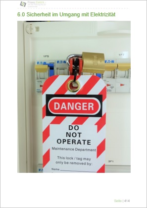 Kapitel 6 Cover Sicherheit mit Danger-Warnschild an Stromanlage