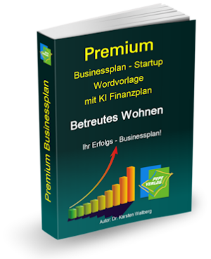 Premium Businessplan Betreutes Wohnen Buch mit aufwärts gerichtetem Balkendiagramm