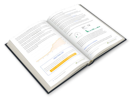 Aufgeschlagenes Buch mit Fließtext und Grafiken zum Thema Content Strategie