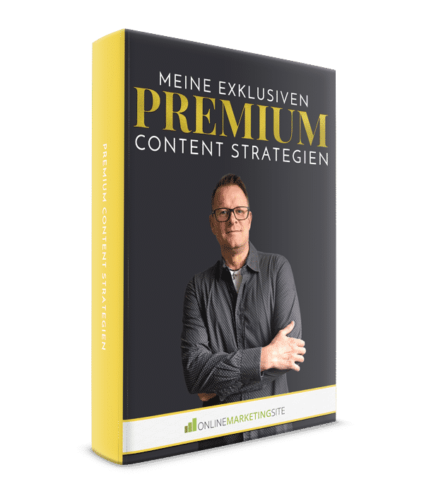 E-Book Cover Premium Content Strategien mit Portrait des Autors auf schwarzem Hintergrund und gelbem Buchrücken