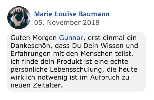 Kundenstimme von Marie Louise Baumann vom 05. November 2018, Testimonial mit Foto