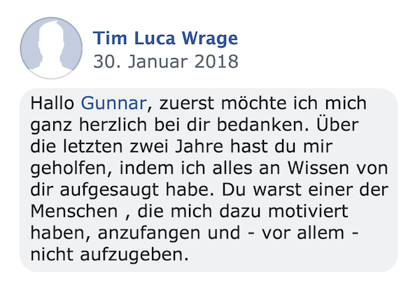 Kundenstimme von Tim Luca Wrage vom 30. Januar 2018
