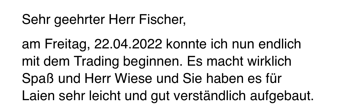 Testimonial von Herr Fischer über Anfang des Trainings am 22.04.2022