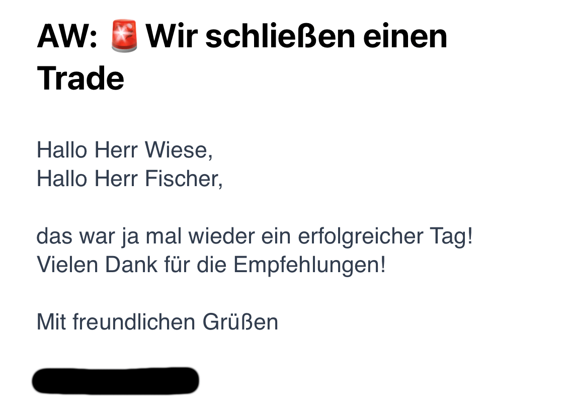 Testimonial von Hoppe über erfolgreichen Trading-Tag und Empfehlungen