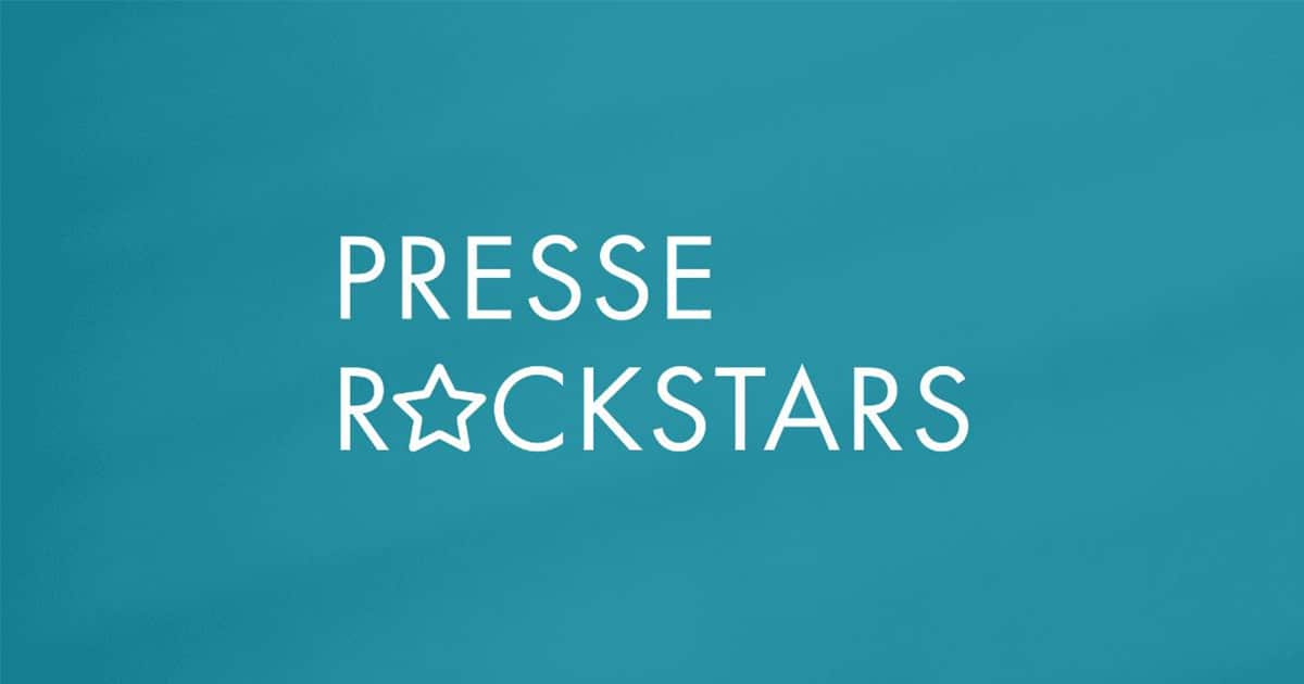 Presse Rockstars – PR-Coaching für Medienpräsenz von Marike Frick 2 Hero-Banner Presse Rockstars mit weißer Schrift auf türkisem Hintergrund