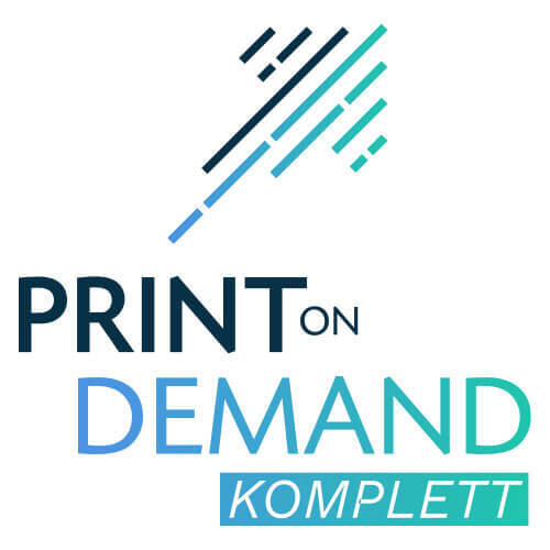 Print on Demand Komplett Logo mit diagonalen Linien in Blau- und Türkistönen