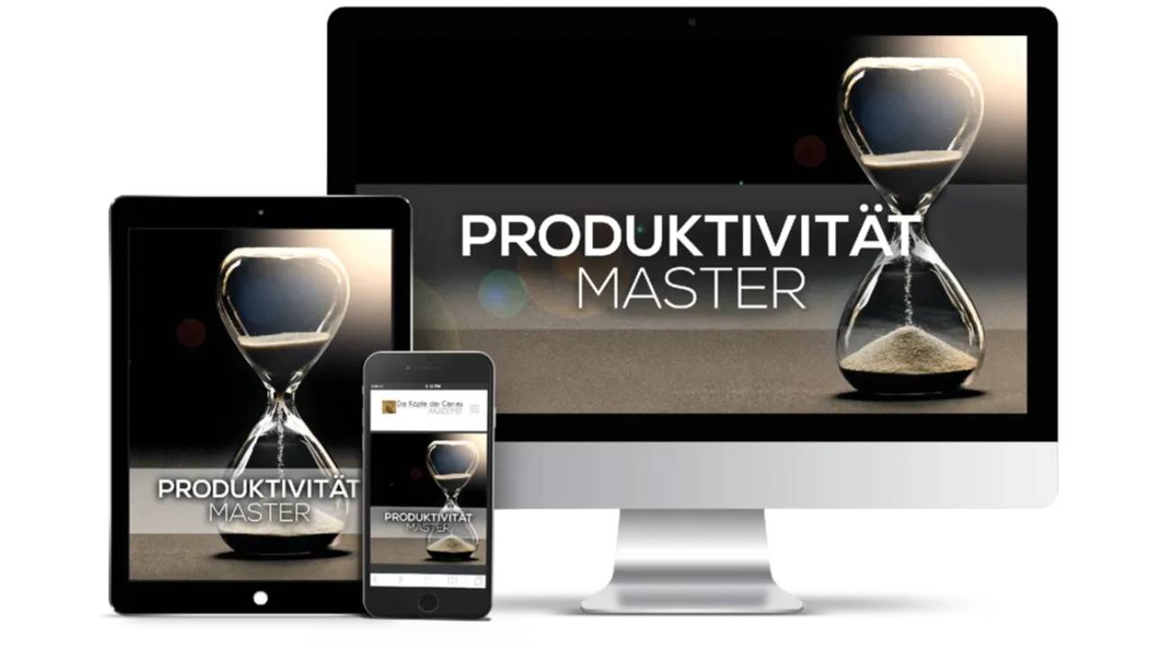 Produktivität Master Kurs auf Desktop, Tablet und Smartphone – responsive Mockup