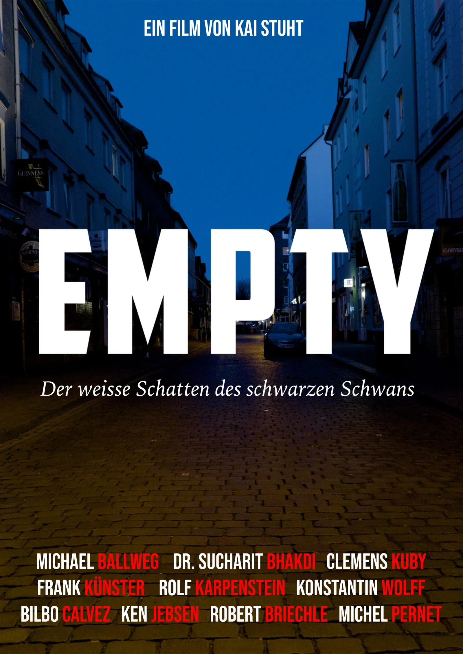 Empty Filmplakat mit blauer Stadtstraße, weißer Großschrift