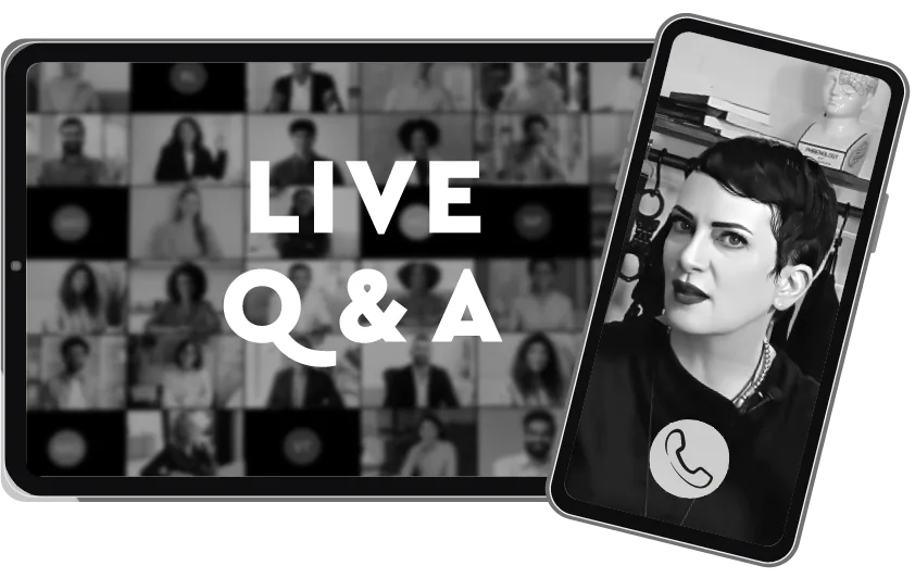 Banner: Tablet und Smartphone mit Live-Q&A Session und Teilnehmern