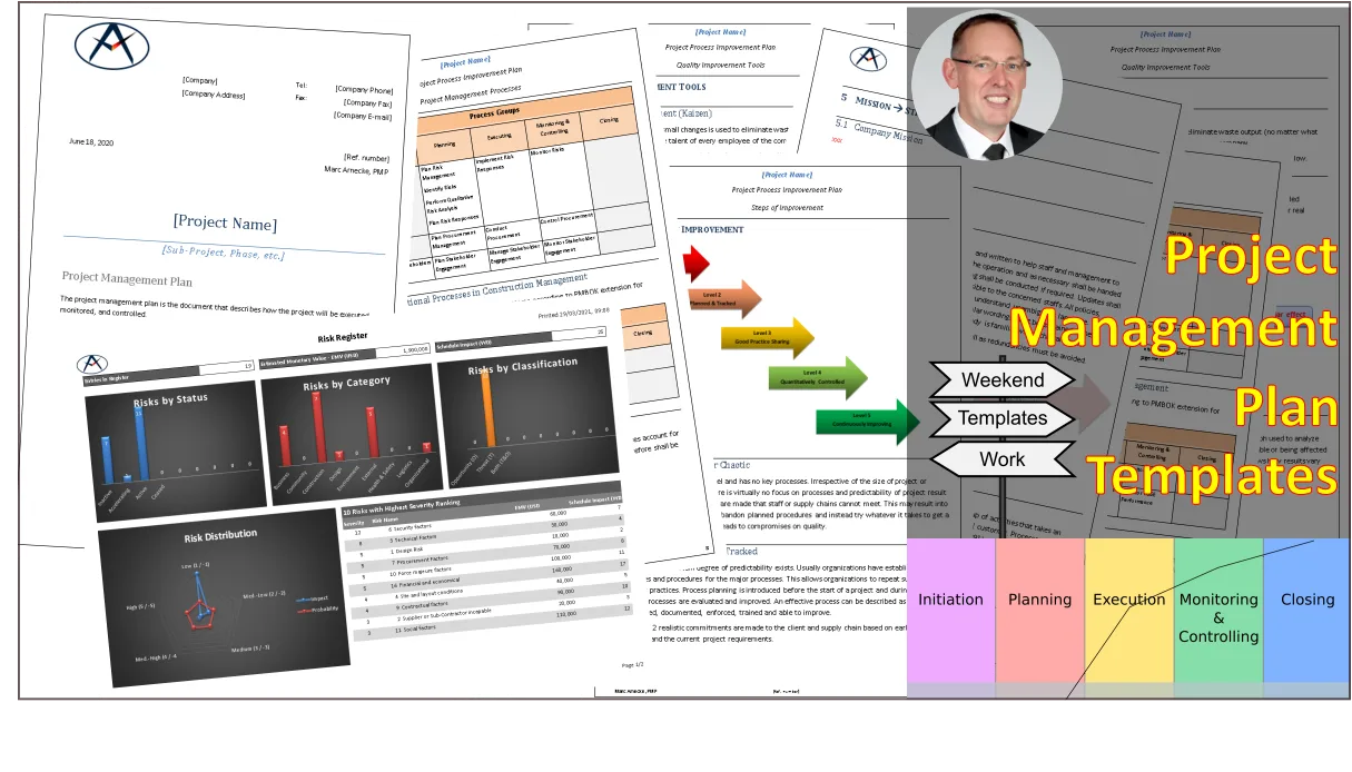 Project Management Templates PRO Version mit Projektplan, Risikomanagement-Charts und Qualitätsverbesserungstools