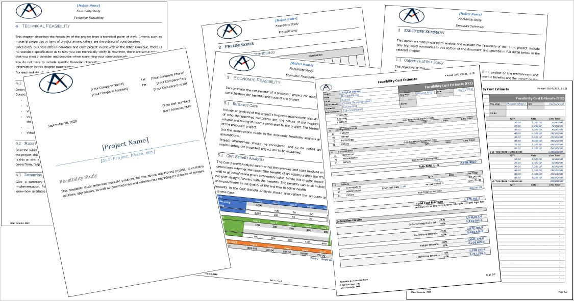 Feasibility Study Template mit technischer, vorläufiger und wirtschaftlicher Analyse sowie Kostenschätzung
