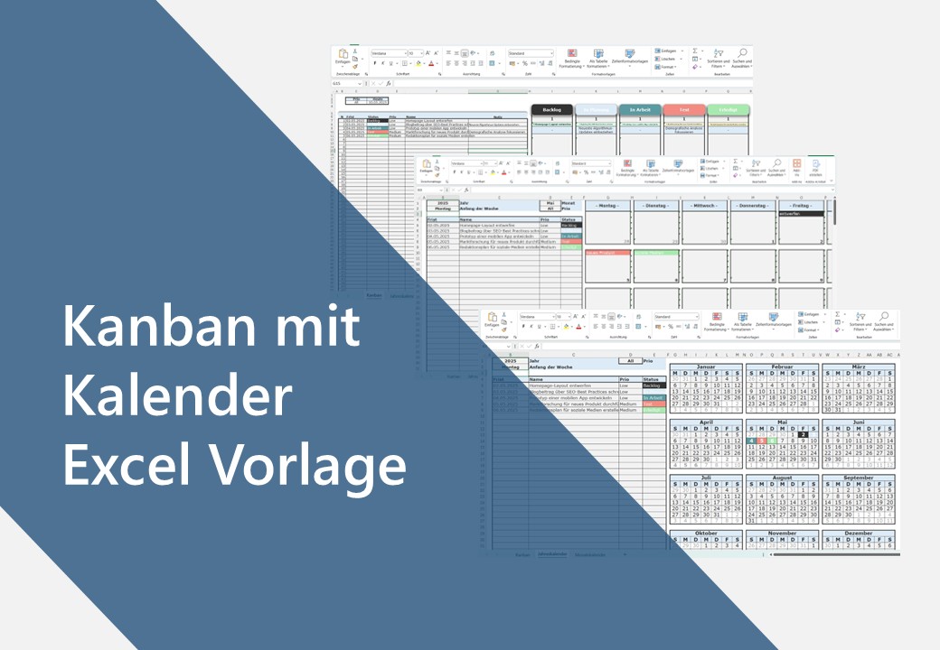 Kanban Board Excel Vorlage mit mehreren Spalten und Kalendervisualisierung