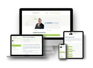 PromptNavigator Website auf verschiedenen Geräten – Desktop, Laptop, Tablet und Smartphone mit responsivem Design