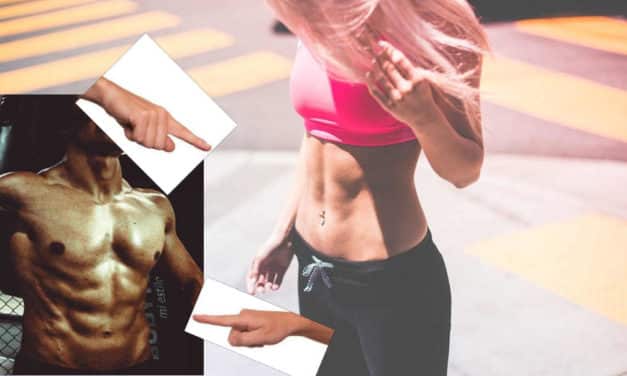 Fitnesstraining für Bauchmuskeln mit Vergleich von trainiertem Oberkörper und Frau im Sport-Outfit