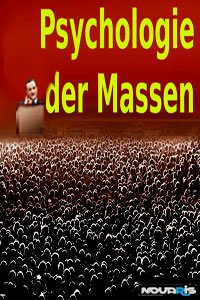 Cover Psychologie der Massen mit Menschenmenge und Buchtitel in gelber Schrift auf rotem Hintergrund