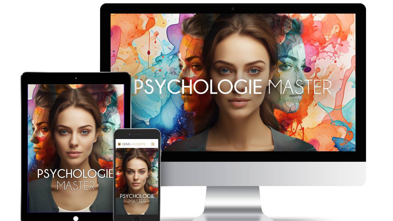 Psychologie Master responsive Design mit bunten abstrakten Porträts-Hintergrund