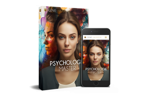 Psychologie Master Box und Smartphone mit bunte Porträts-Design