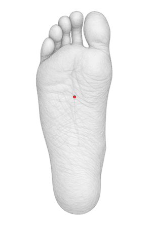 Anatomische Darstellung Fußsohle mit Niere 1 Akupressurpunkt markiert
