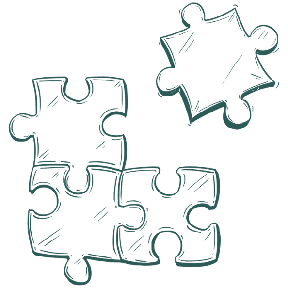 Modul-Icon Puzzle-Teile in Türkisgrün Linienzeichnung