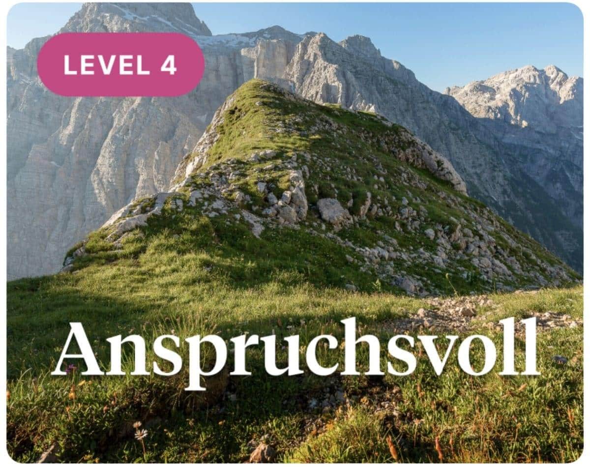 Level 4 Anspruchsvoll Kursmodul mit Berggipfel