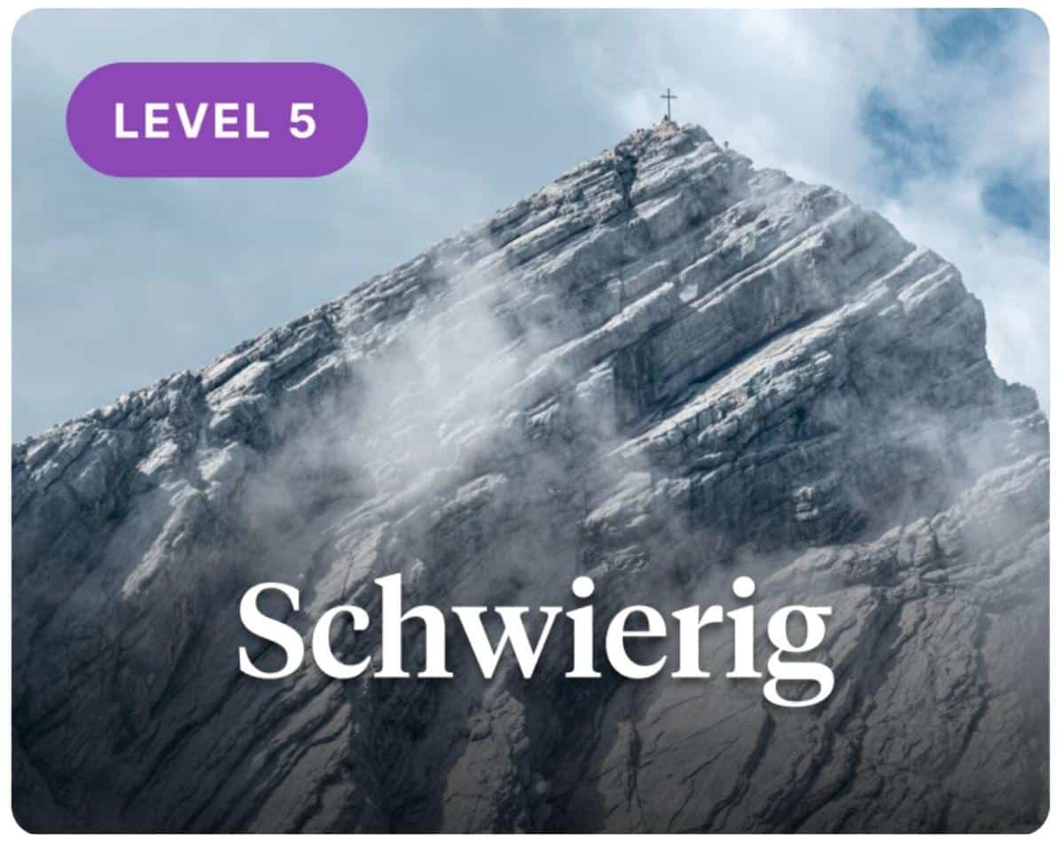 Level 5 Schwierig Kursmodul mit Bergspitze und Kreuz