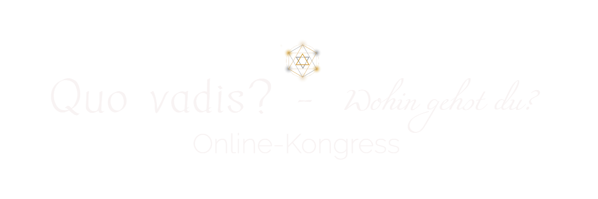 Hero-Banner mit goldenem Metatron-Würfel-Symbol und texten Quo vadis, Wohin gehst du und Online-Kongress auf hellem Hintergru