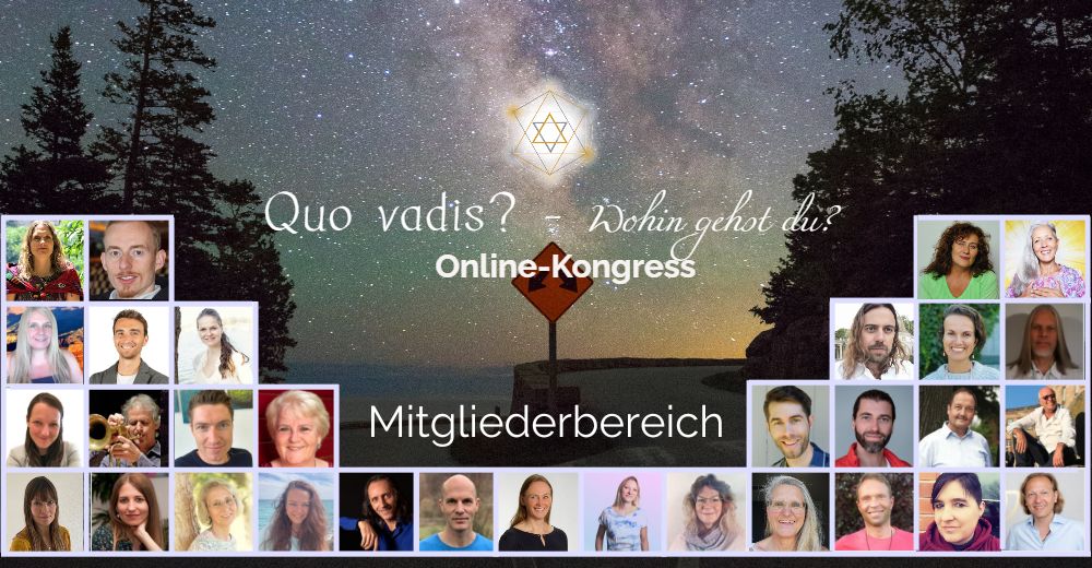 Hero-Banner mit nächtlichem Waldwald-Sternenhimmel, Metatron-Würfel, Kongress-Titel und Mitgliederbereich mit Teilnehmer-Port