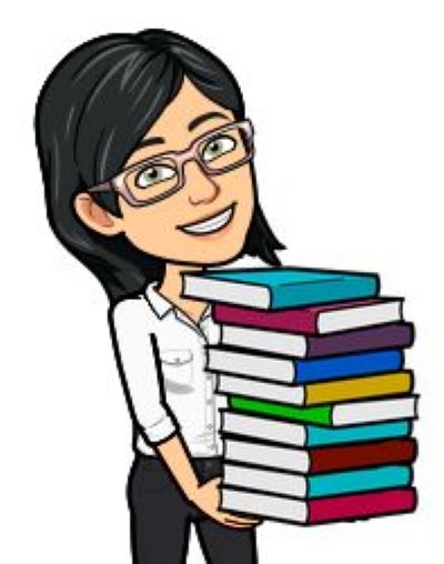 Rätsel für Grundschulkinder – Sammelband von Anke Kaspar 3 Cartoon-Illustration einer Frau mit Brille und schwarzen Haaren, die einen Stapel bunter Bücher hält