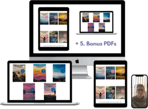 Mockup des Psychologie Grundkurs mit 6 Modulen auf verschiedenen Geräten und 5 Bonus-PDFs