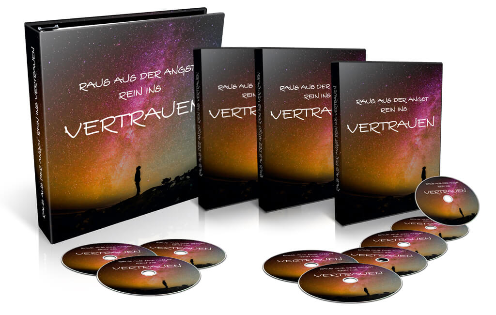 Produktbox-Set mit vier Boxen und mehreren DVDs, Titel Raus aus der Angst Rein ins Vertrauen