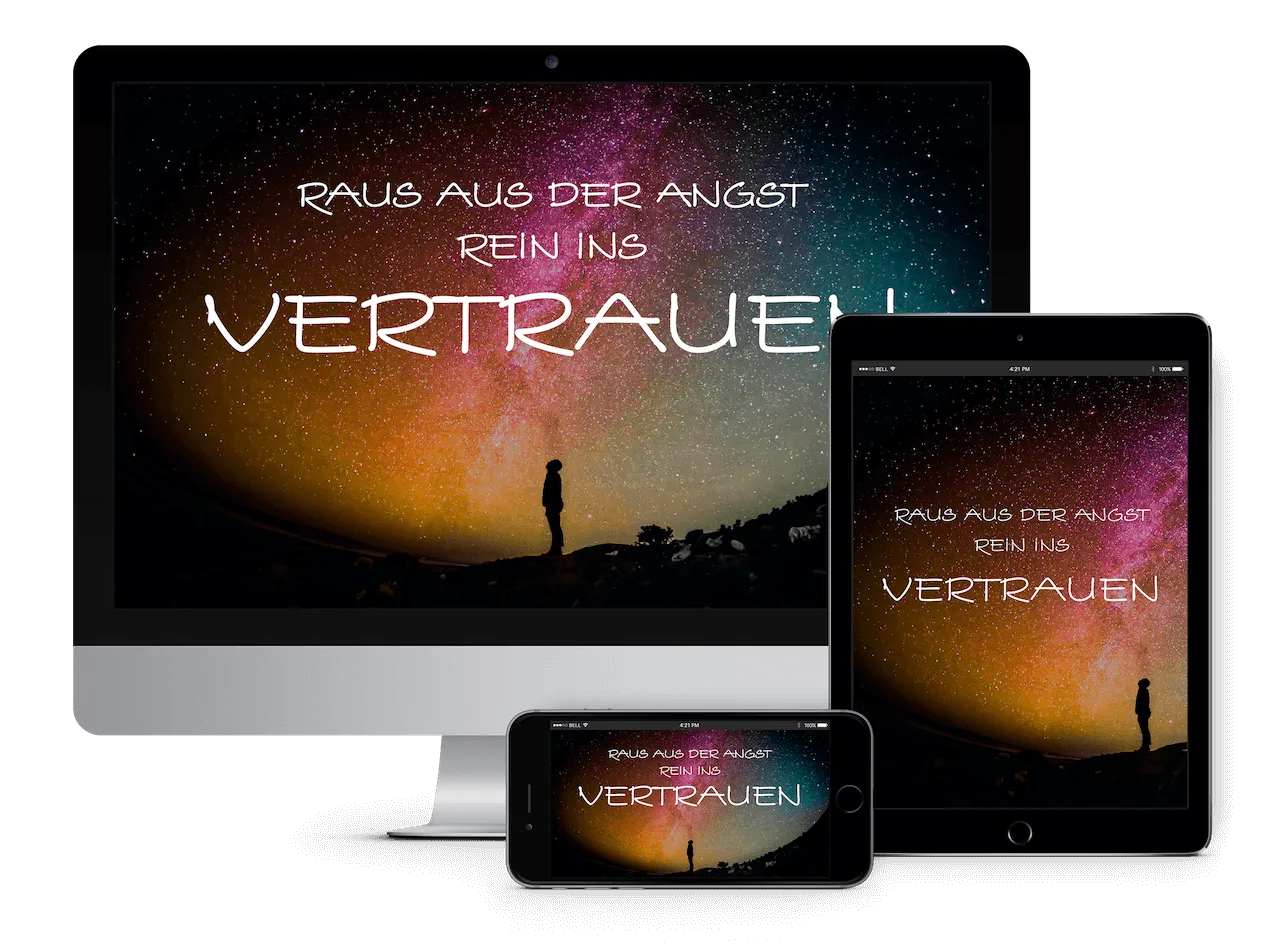 Mockup des Audio-Programms auf Desktop, Tablet und Smartphone mit Sternenhimmel-Motiv