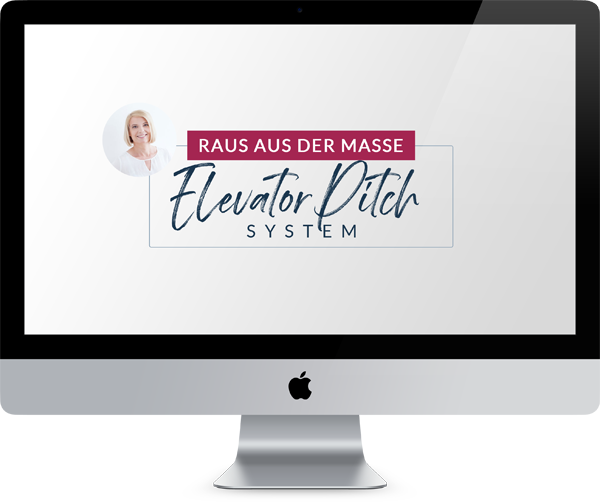 Monitor zeigt Elevator Pitch System Logo mit Sonja Kreye Portrait