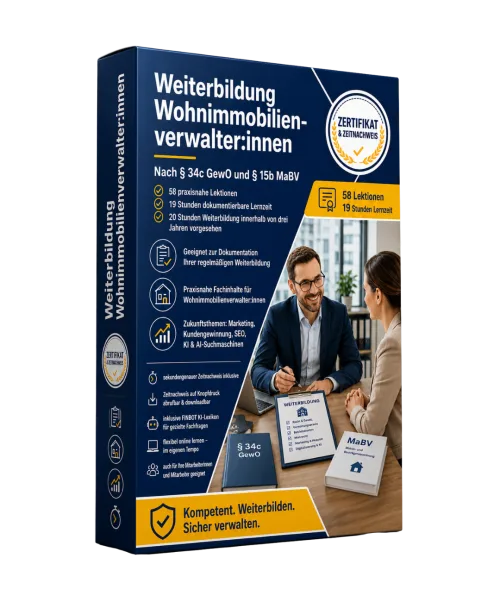 Produktbox MaBV-Weiterbildung Wohnimmobilienverwalter mit Zertifikat und 58 Lektionen