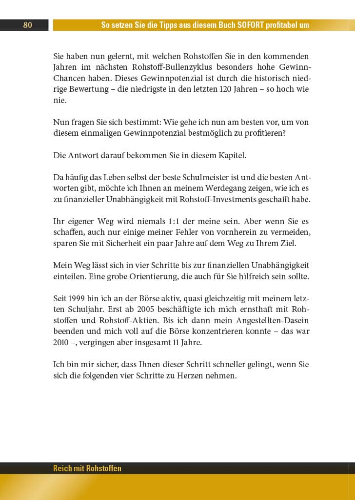 Reich mit Rohstoffen – Buch über Rohstoff-Investments 7 Seite 80 Ratgeber-Kapitel zur Umsetzung von Rohstoff-Investmentstipps