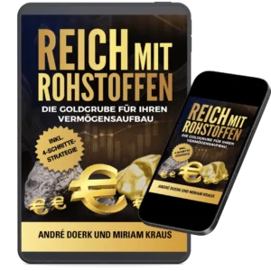 Digitales Bundle-Mockup mit Tablet und Smartphone displaying Reich mit Rohstoffen