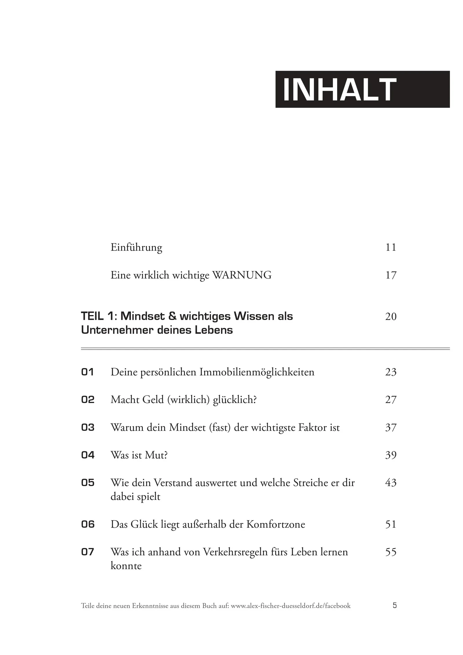 Inhaltsverzeichnis des Buches Reicher als die Geissens mit 7 Kapiteln und Einführungssektionen