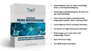 Produktmockup Videokurs-Box mit Schmetterling, Nervensache Titel und Merkmalen