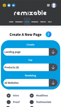 Remixable Screenshot: Seite erstellen mit Kategorien für Landing Page, Produkte und Websites