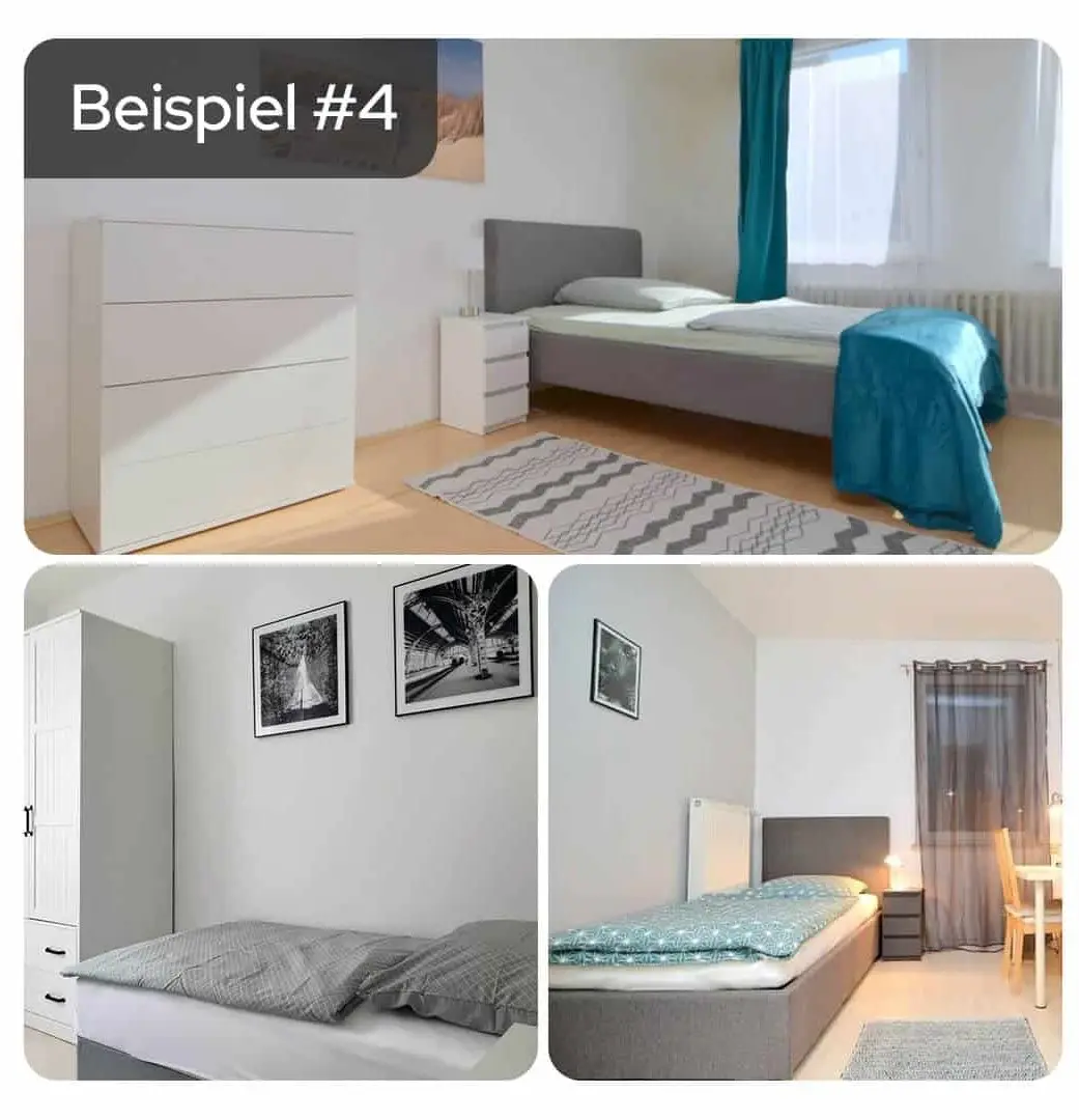 Beispiel-Projekt 4 Collage mit modernem Schlafzimmer, Wanddekoration und möbliertem Zimmer