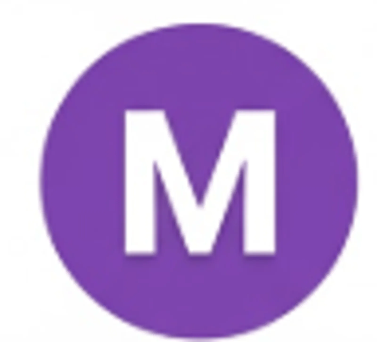 Violettes Buchstaben-M Logo auf lila Hintergrund, moderne Schrift
