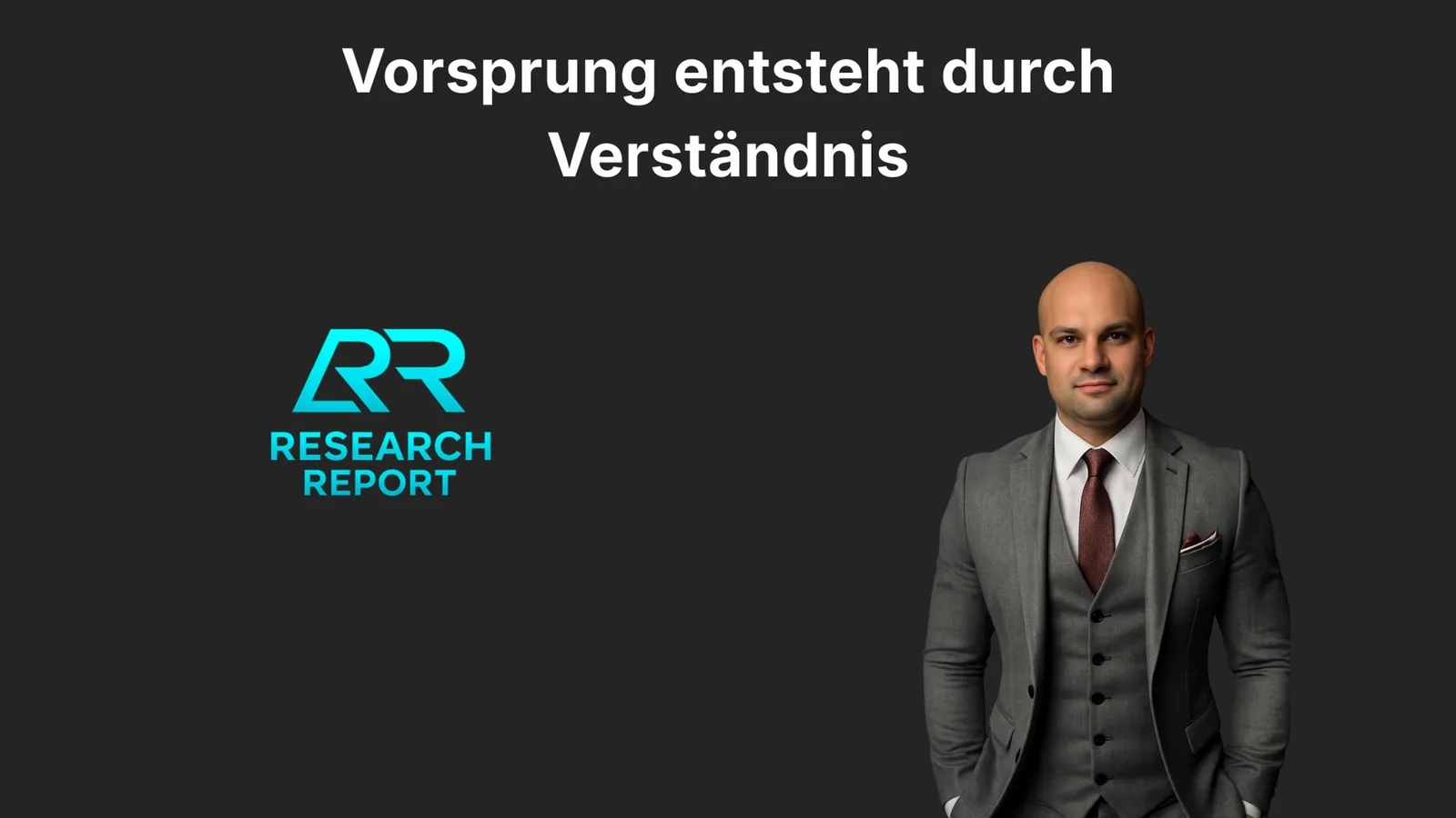 Research Report – Krypto Technologie Analyse von Alexander Below 7 Research Report Logo mit Cyan-Schrift und professionell gekleideter Mann auf dunklem Hintergrund